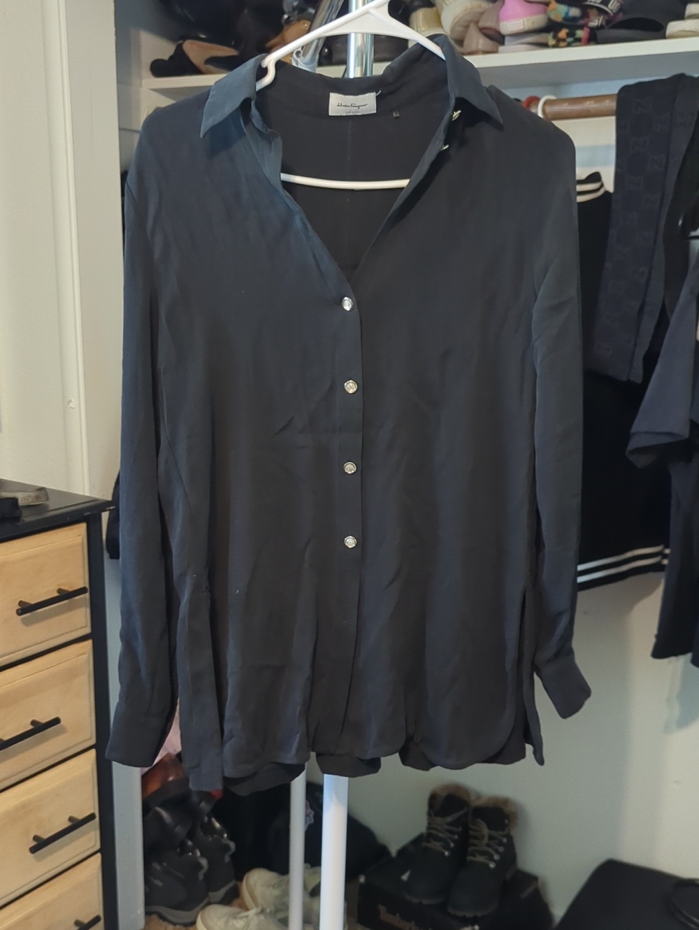 Authentic Salvatore Ferragamo Thin Black Button Up Blouse Size M